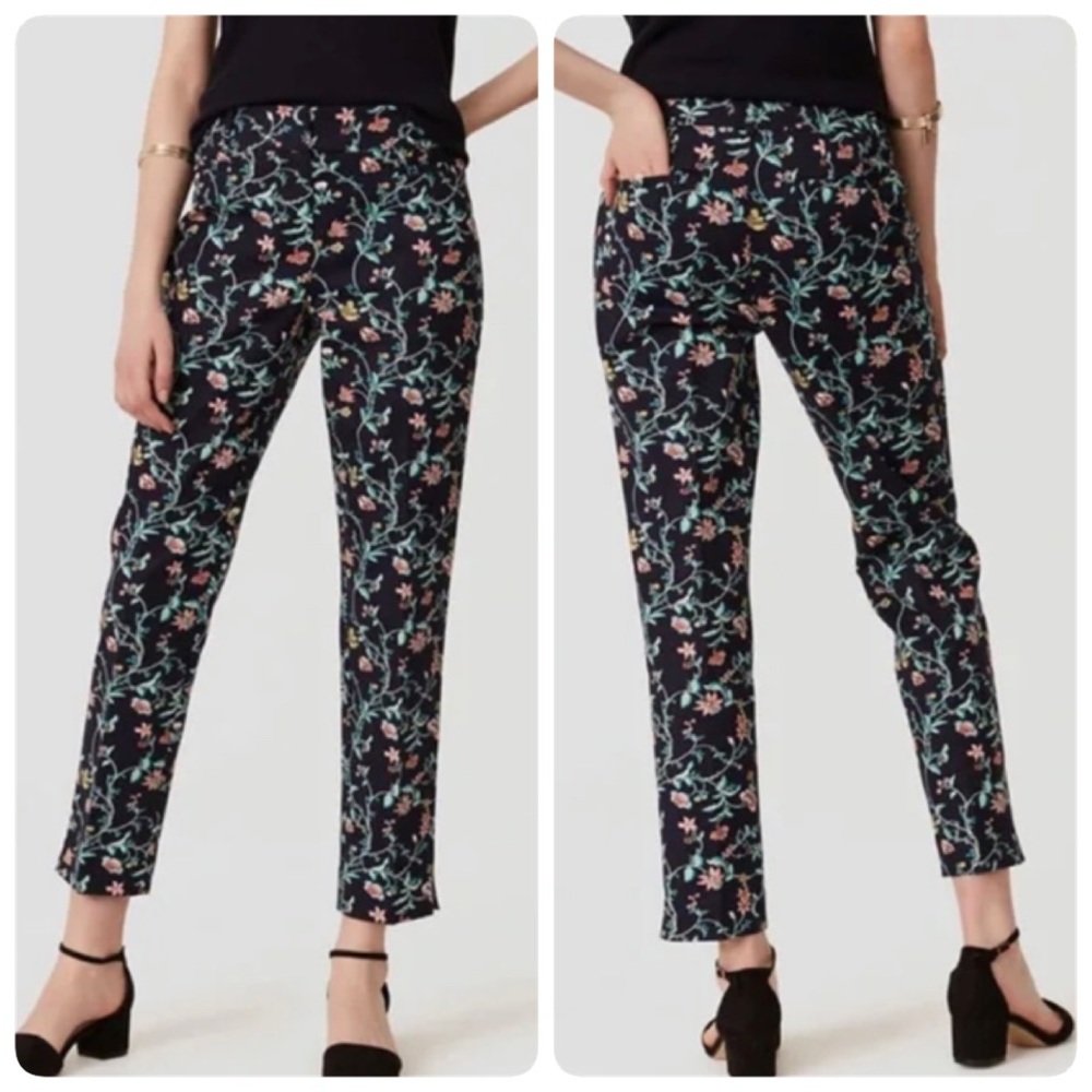 LOFT Black Floral Ankle Pants